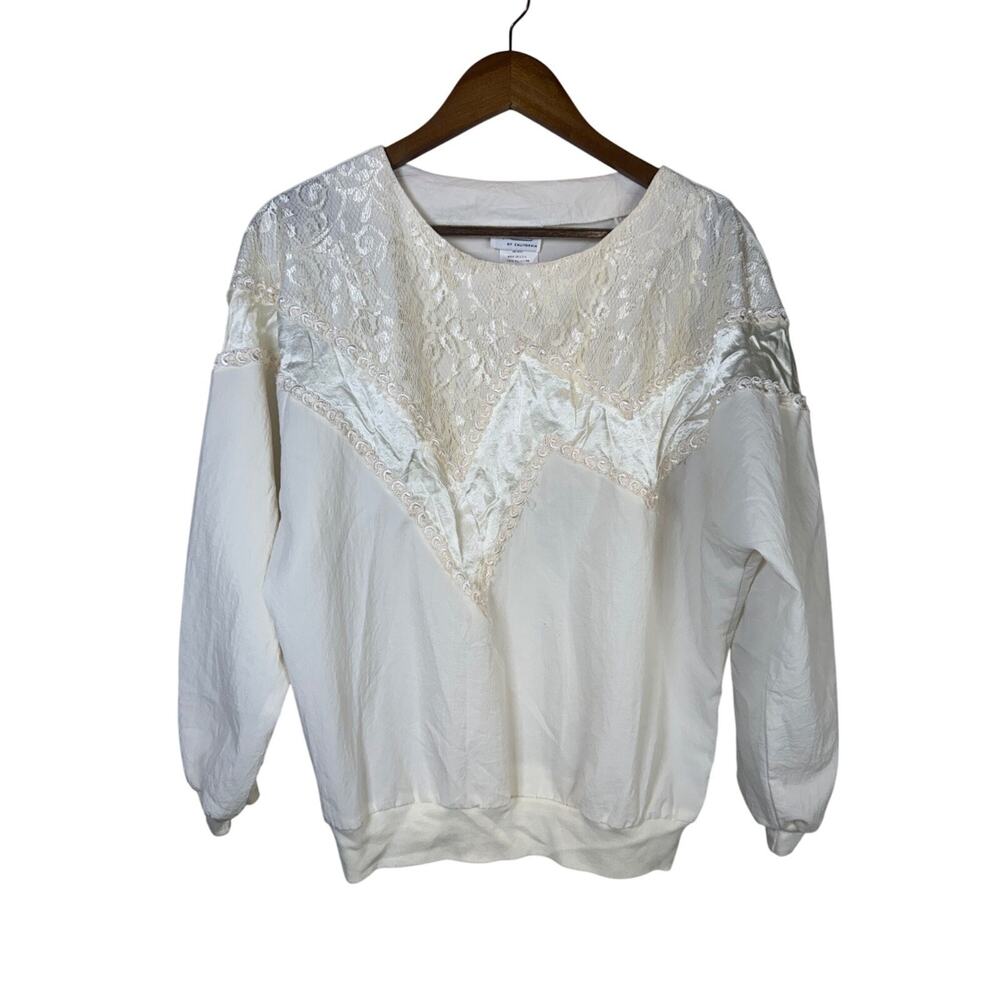 Vintage Remo Of‎ California Dynasty White Lace & Satin Sweatshirt Size M 80s 90s